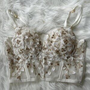 Gold and white 3D floral bustier No size tagPit...